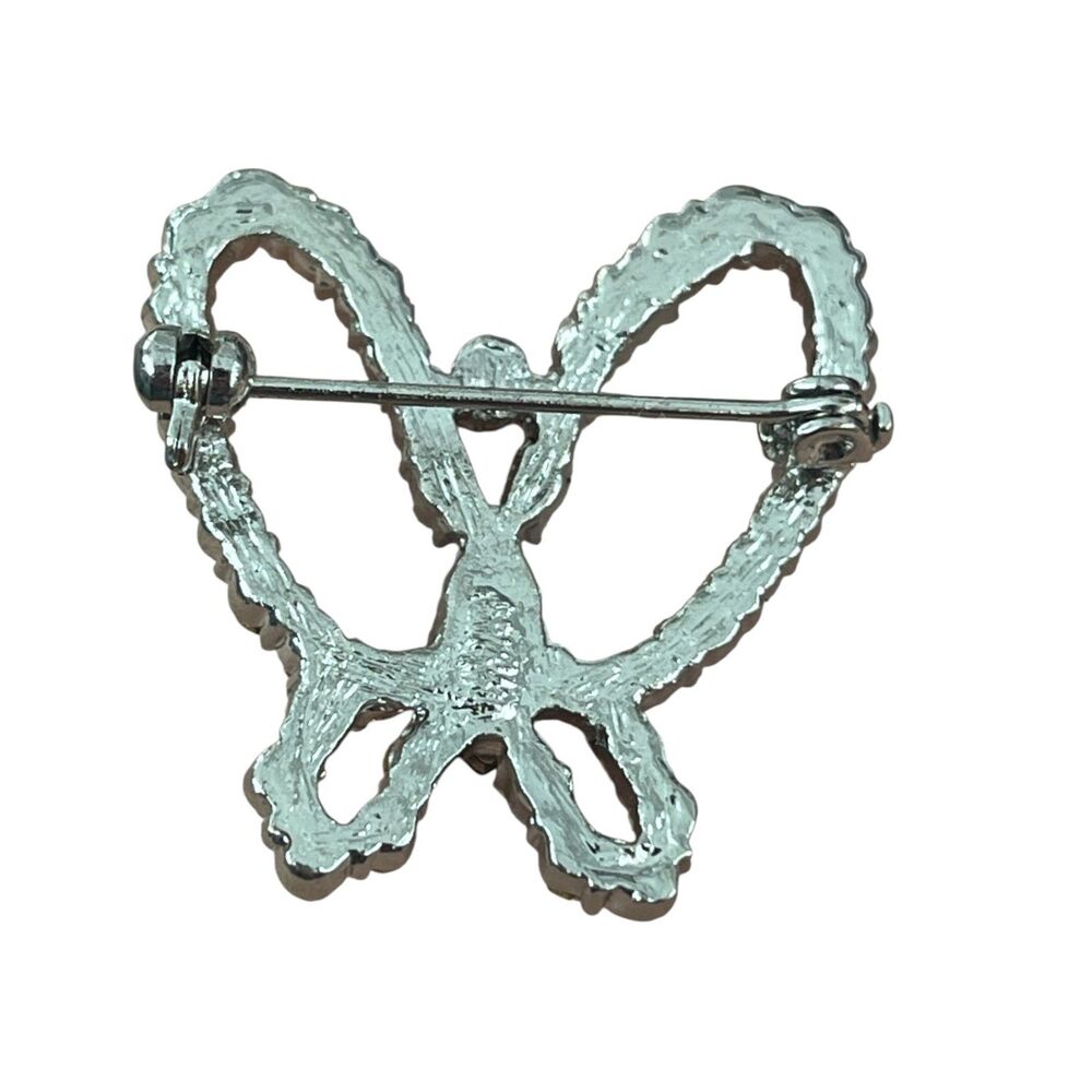 Vintage 1970s Rhinestone Butterfly Brooch Marquise Center Silver Tone Pin - 3P - Picture 3 of 3